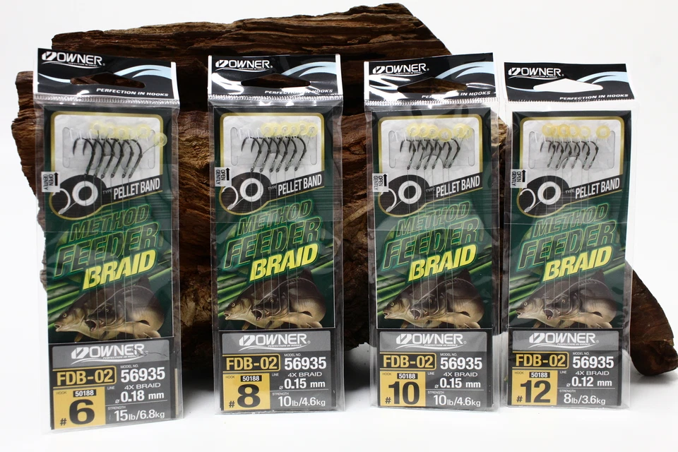 Owner Method Feeder Haken mit geflochtener Schnur und Pelletband Gr. 6 8 10 12