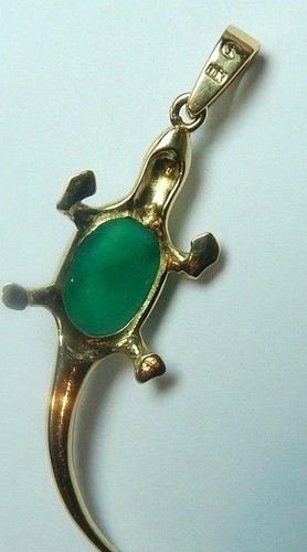 Colombian Emerald Oval 3.62 Cts Iguana Pendant 18K Yellow Gold Jewelry Muzo Mine - Picture 11 of 12