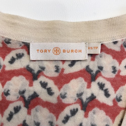 Maglione cardigan donna XS leggero lana merino Tory Burch rosso fiori leggi - Foto 5 di 12
