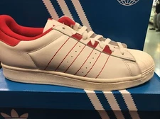 Adidas Superstar Low Shell Toe Men's Leather Shoe Cloud-White/Vivid-Red Size 9