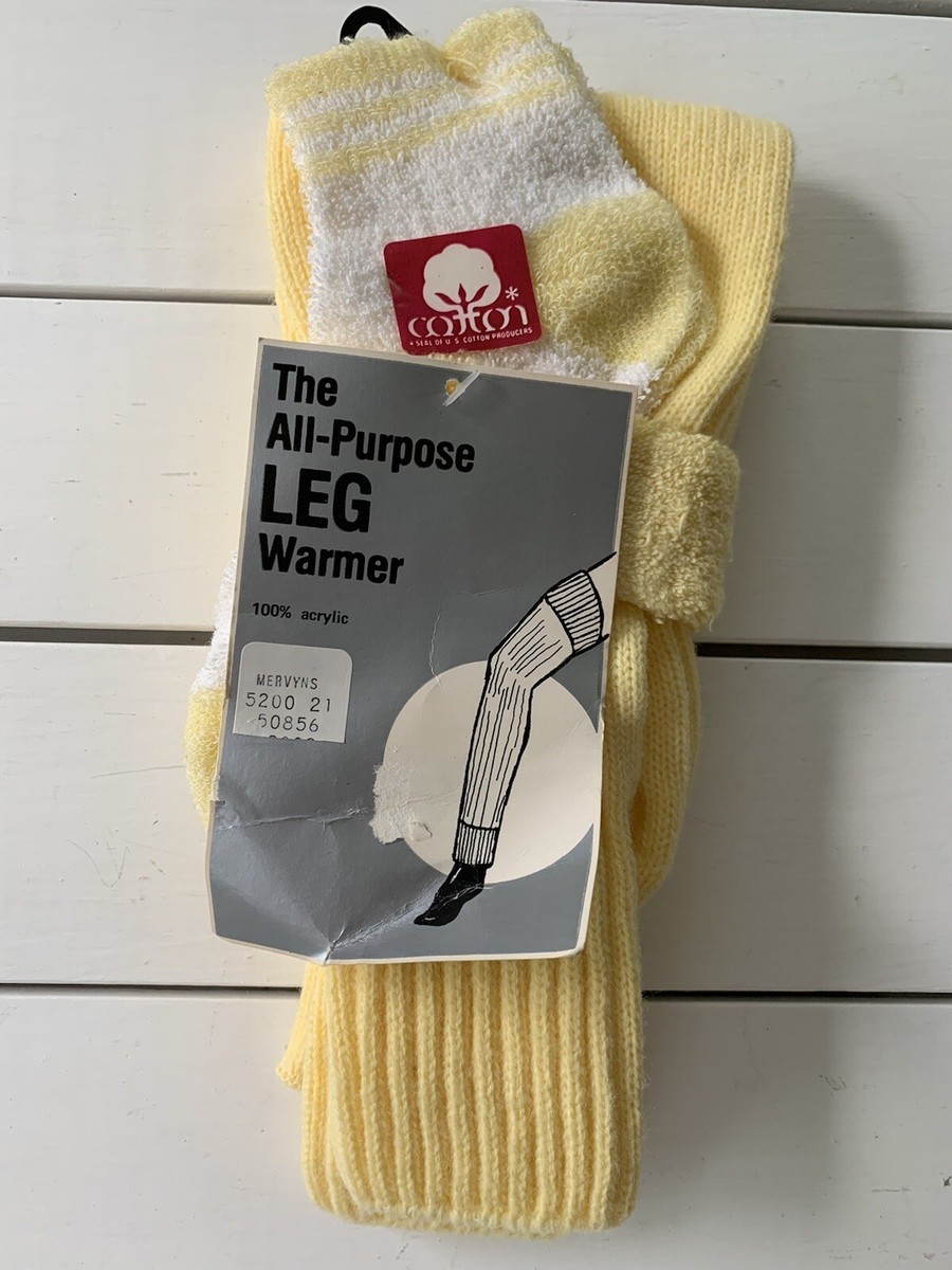 Vintage 80s Workout Set Leg Warmers Socks Headband Yellow Aerobic