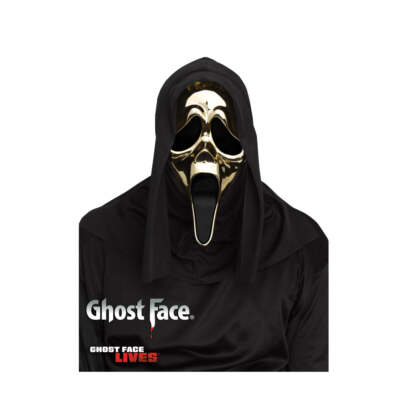 Gold Scream Maske Golden Metallic Geist Gesicht Erwachsene Offiziell Fun World Kostüm