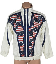 VTG 80s Track Jacket Red White Blue American Flag windbreaker sz M