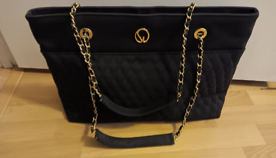 St.John Couture, Chic Quilted Bag With Gold Chain Black Handles Zipper 17X11 1/2