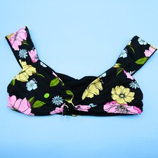 Victorias Secret Large Black Floral Knotted Cropped Off The Shoulder Bikini Top