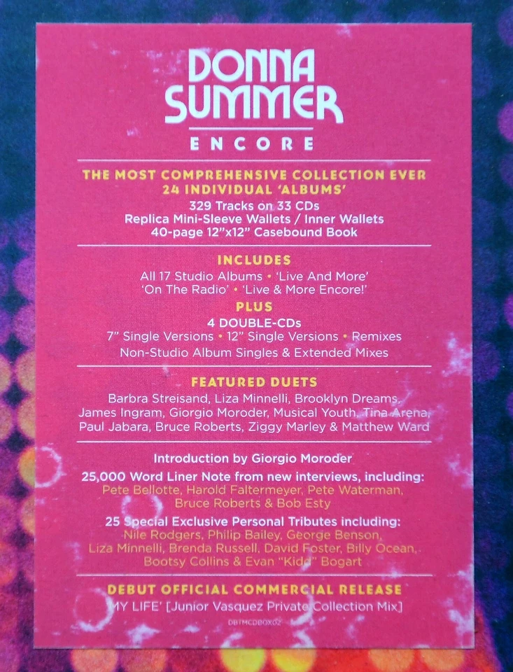 DONNA SUMMER - ENCORE - BOX SET - LIMITED EDITION - 33x CD - SEALED !!! RAR !!! - Bild 2 von 4