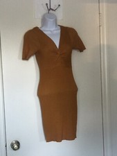 women’s FASHION NOVA Mustard Bodycon sweater dress short sleeve V-neck size S