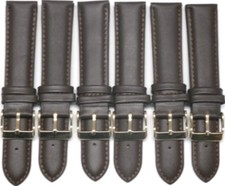 Lot of 6 Watch Bands 18MM Dark Brown Genuine Leather Plain Padded Extra Long
