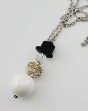 Christmas Necklace Crystal Beaded Snowman Pendant Silver Tone 28" 16 XM