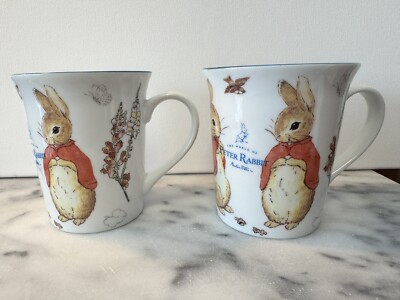 Beatrix Potter PETER RABBIT set of 2  Once Upon a Time  Coffee Mugs Teacups NEW