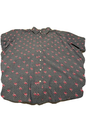 True Nation Long Sleeve Casual Button Down Shirt w/ red flamingos 2xl