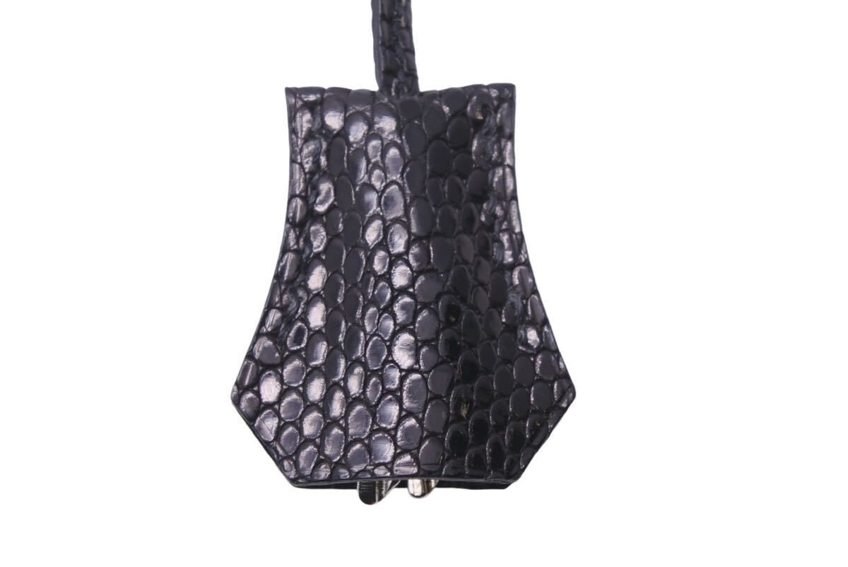 HERMES Paris Black Crocodile Leather Cadena Clochette 2 Keys