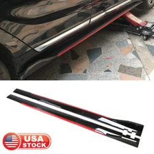 6Pcs 86.6" Glossy Black Red Car Side Skirts Lip Extension Panel Body Apron Kit