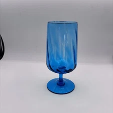 Empoli Mid Century Teal Aqua Blue Optic Ribbed Swirl Art Glass Compote Vase 8.5"