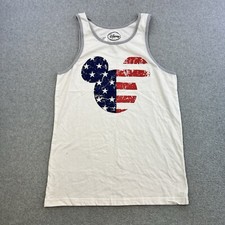 Disney Mickey Mouse Tank Top Mens Small White Sleeveless USA Graphic Adult