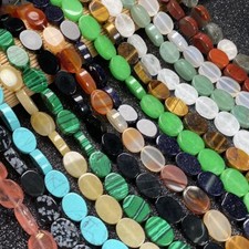 Natural Flat Oval Agate Labradorite Bloodstone Gemstones Loose Beads 15'' Strand