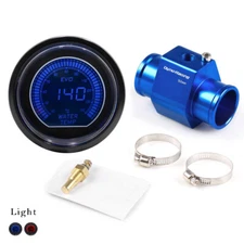 2" 52mm EVO Red&Blue LED Water Temp Gauge Meter w/32mm Joint Pipe Sensor Adapter