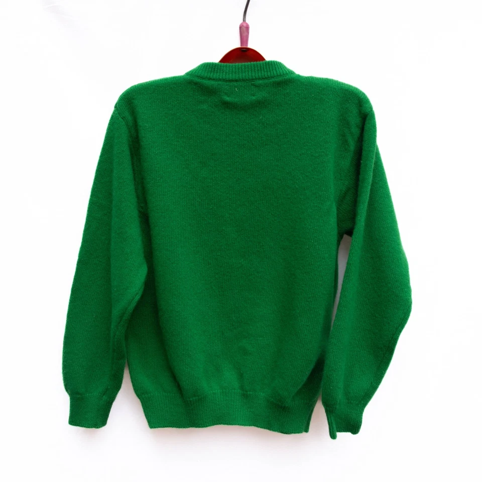 Vtg Benetton Sweater Kids 012 Green Embroidered Folk Motif Wool Girls Colorful - Image 3 of 4