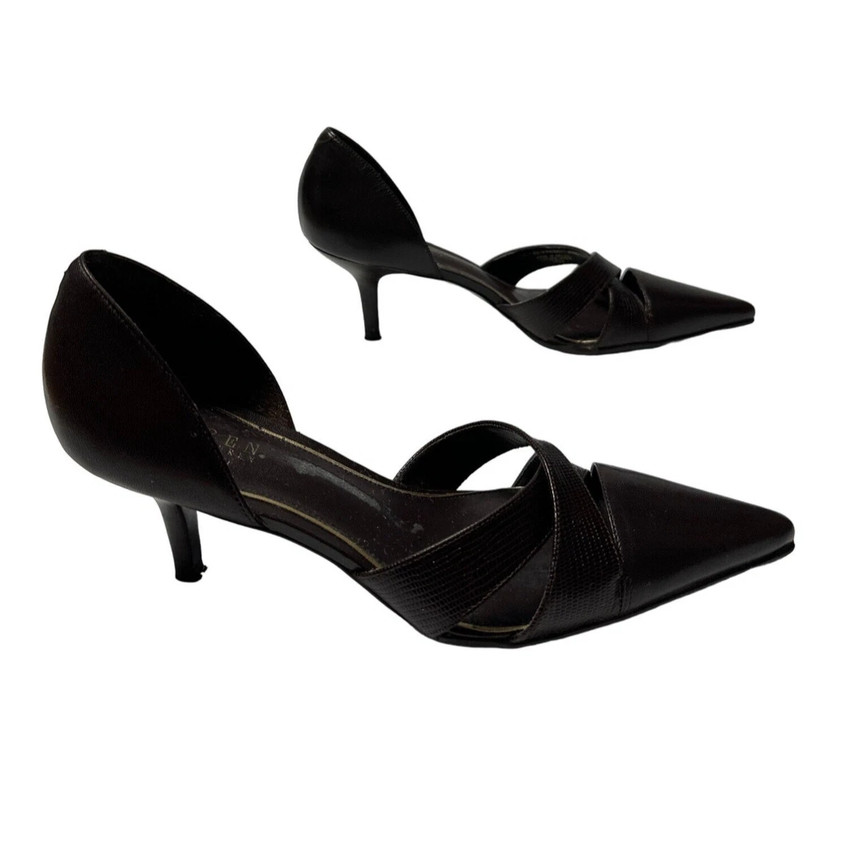 Lauren Ralph Lauren Chocolate Kidskin Embossed African Anita Heels Size 9B  | eBay