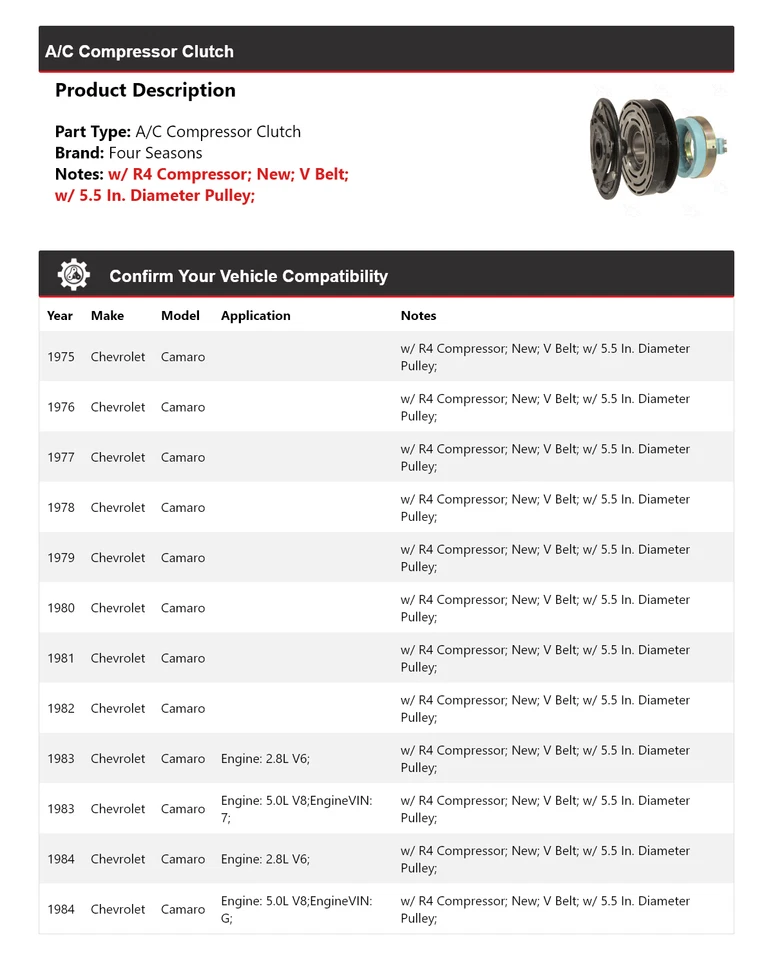 Embrague compresor aire acondicionado Chevrolet Camaro 1975-1984 4 estaciones 1976 1977 1978 Foto 2 de 4
