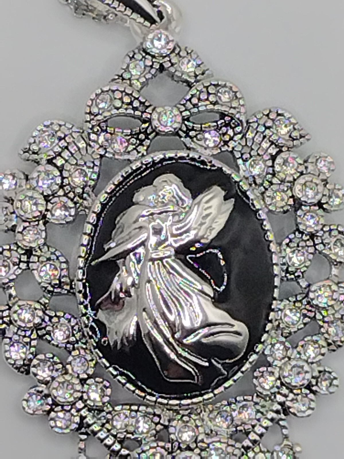 Collana JTV Angelo Custode Smaltato Ciondolo Tono Argento con Strass Nuova con etichette foto 3