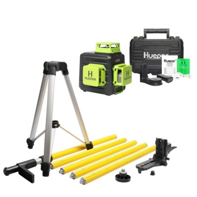 Huepar Set B03CG 3D Kreuzlinienlaser im Koffer Teleskopstange LP36 Klemmstativ