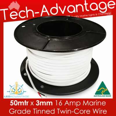 50m x Marine Boat Tinned Copper Twin Core Wire Cable - Boat Caravan - 3mm 16amp