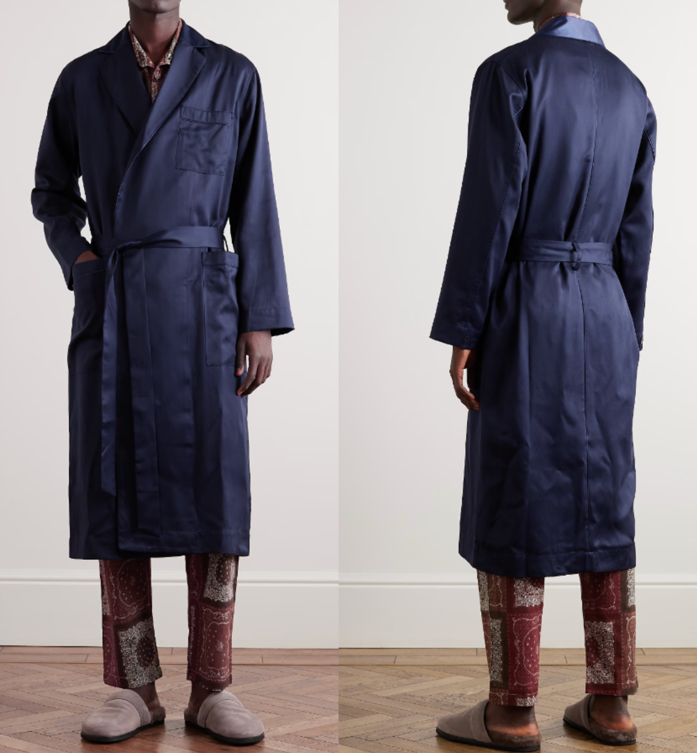 CDLP TENCEL™ LYOCELL Blue Satin Belted Robe Coat Bathrobe Coat Parka New S image 7