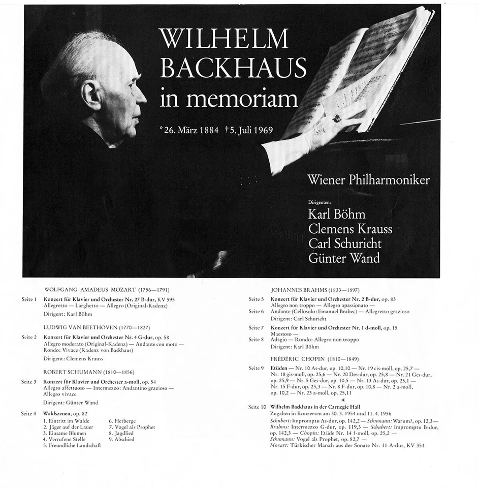 5LP BACKHAUS In Memoriam MOZART BEETHOVEN SCHUMANN BRAHMS CHOPIN Decca SLA-25036 - Image 2 of 3