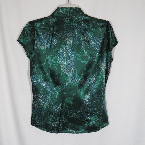 Mexx Women's Green Satin Abstract Print Collared Button Up Blouse Size 6 - Picture 7 of 8