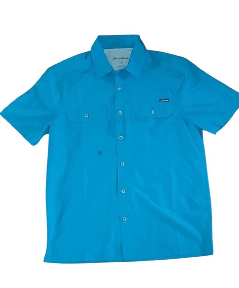Eddie Bauer Mens Woven Tech Short Sleeve Shirt in Starling Turquoise Size Small