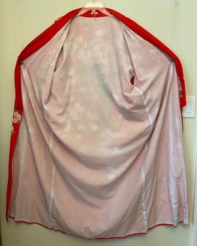 Vintage 50's 60's 100% Silk Kimono Robe Red Birds Hayashi Japan - Picture 6 of 9