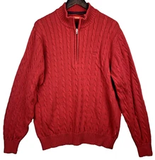 IZOD 1/4 Zip Cable Knit Sweater Mens Large Red Classic Preppy Church Corp Office
