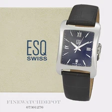 Authentic Men's ESQ Swiss Stainless Steel Verona Black Leather Watch 07301276