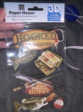 Hooked on Fishing 3D Scrapbook Stickers Album Journal Tackle Rod Reel Art Crafts