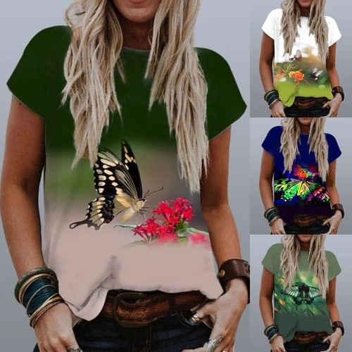 retro butterfly print short-sleeved 3D 