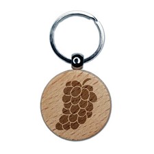 Bundle of Grapes Fruit Solid Engraved Wood Round Keychain Tag Charm