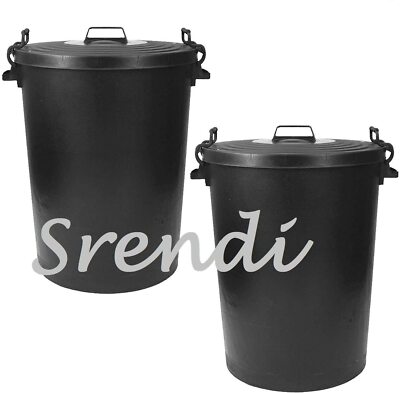 2 x Schwarz Kunststoff Mülleimer Schwerlast West Bin Garten mit LockLid STORGE 110L