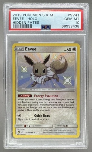 68999438 Eevee 2019 Pokemon Sun Moon Hidden Fates #SV41 PSA 10