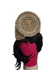 Donna Vinci Couture Gold Ivory Church Fascinator Hat Pearls Details
