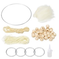 DIY Dream Catcher, Making Supplies Handmade Kit Feather Crystal Beads, Beige
