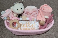 Newborn Baby Shower Gift Basket Girl Pink wrapped Baby Shower birth 💕