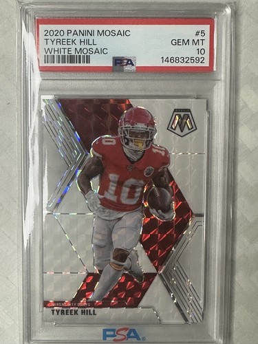 /25 - PSA 10 - Pop 5 - 2020 Panini Mosaic - Tyreek Hill #5 White Mosaic Prizm