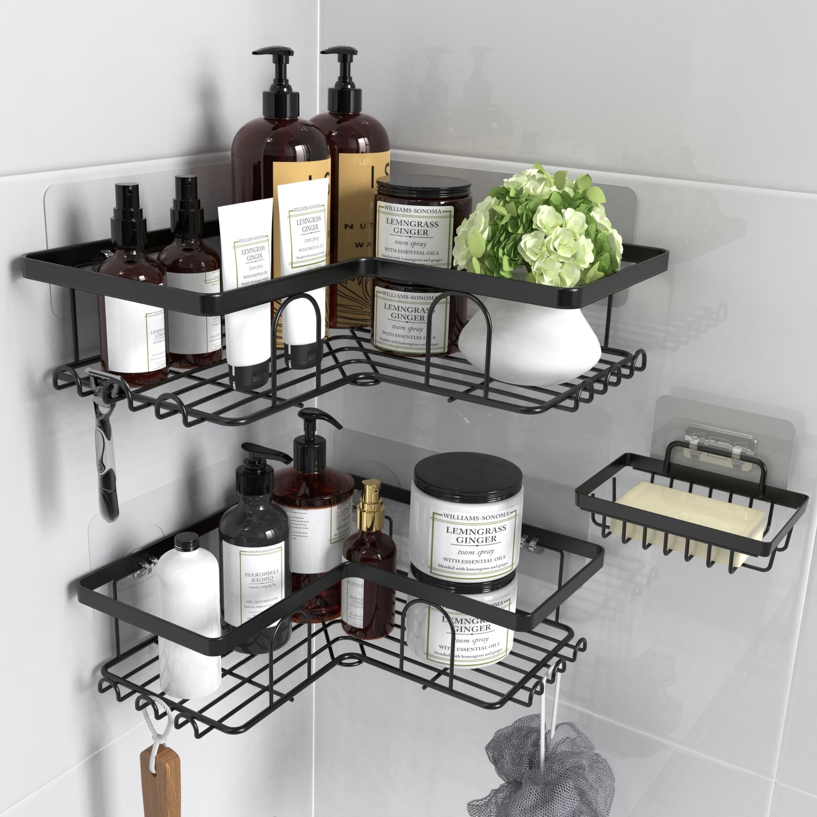 Malajess Corner Shower Caddy 3 Pack Self Adhesive Wall Mounted Shower Shelf with