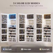 LED Jewellery Cabinet Mirror Door Mounted Storage Armoire Organizer w/ Light UK