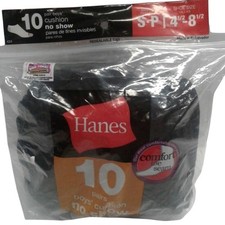 Hanes Size Small 4.5-8.5 No Show Socks Toddler Boys Cushion 10 Pairs Black NEW