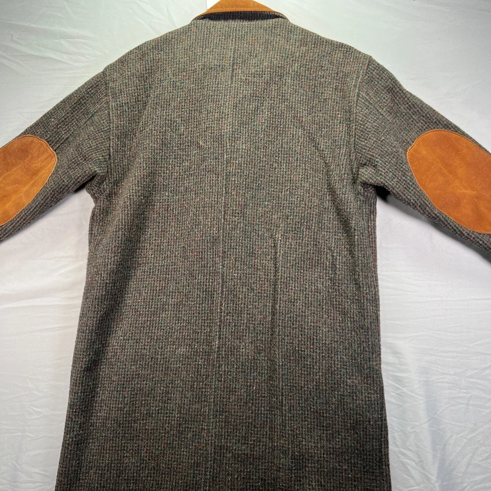 Woolrich Duster Womens Large Trench Coat Jacket Suede Collar Elbow Patch Wool - Image 4 of 4