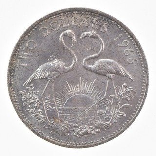 SILVER WORLD COIN 1966 Bahamas Islands 2 Dollars World Silver Coin 366