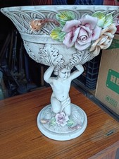 VTG Centerpiece Capodimonte Italian Porcelain Large Roses Flowers Floral 14x10