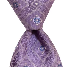 IKE BEHAR Men's 100% Silk XL Necktie USA Designer Geometric Purple/Blue EUC